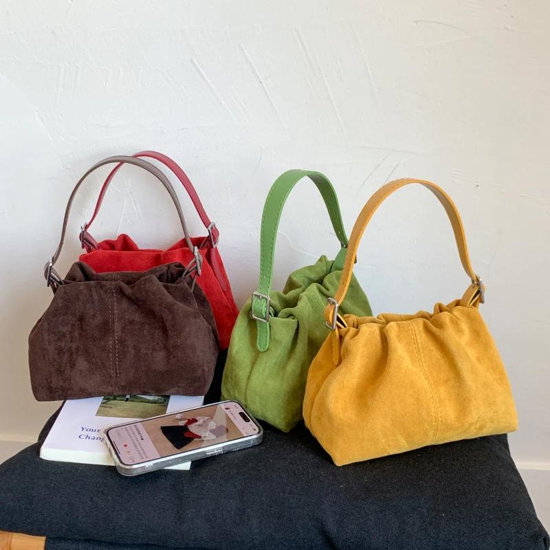 Fashi Solid Color Hasp Suede Square Shoulder Bags for Women 2026 High Quality Simple Popularity Temperament Commute Handbags