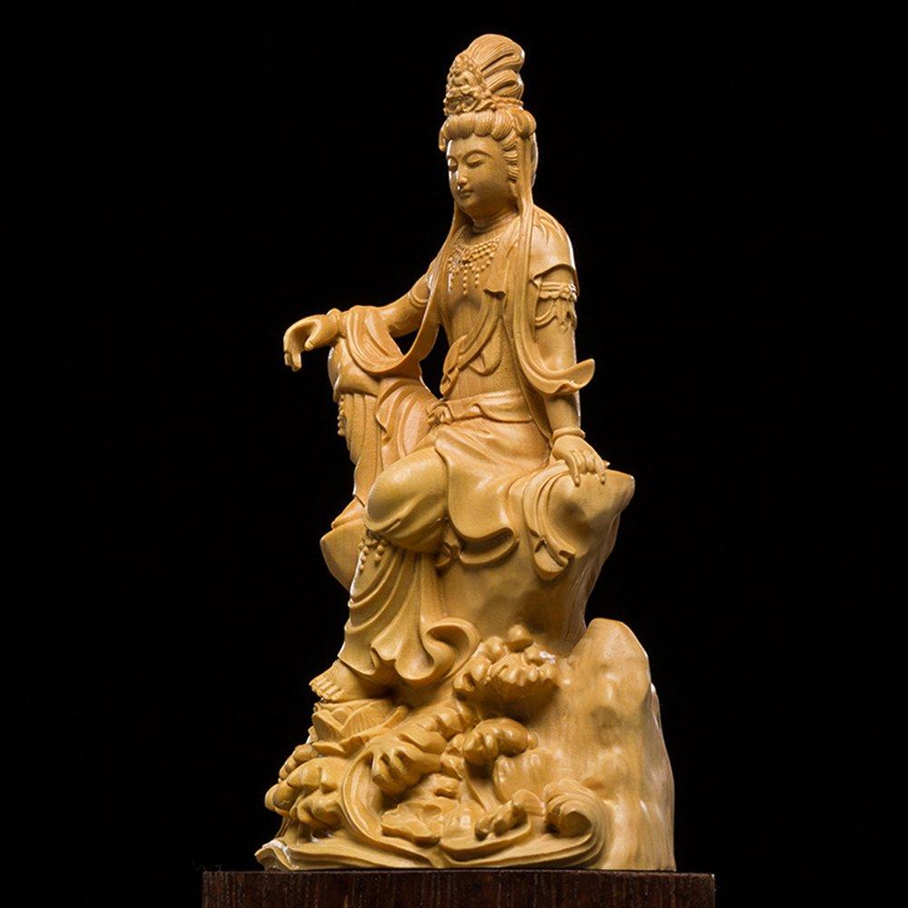 Seated Kannon Bodhisattva Premium Natural Boxwood Wooden Buddhist Buddhist Boxwood Kannon Kannon Comes in a Custom Presentation Box with Care