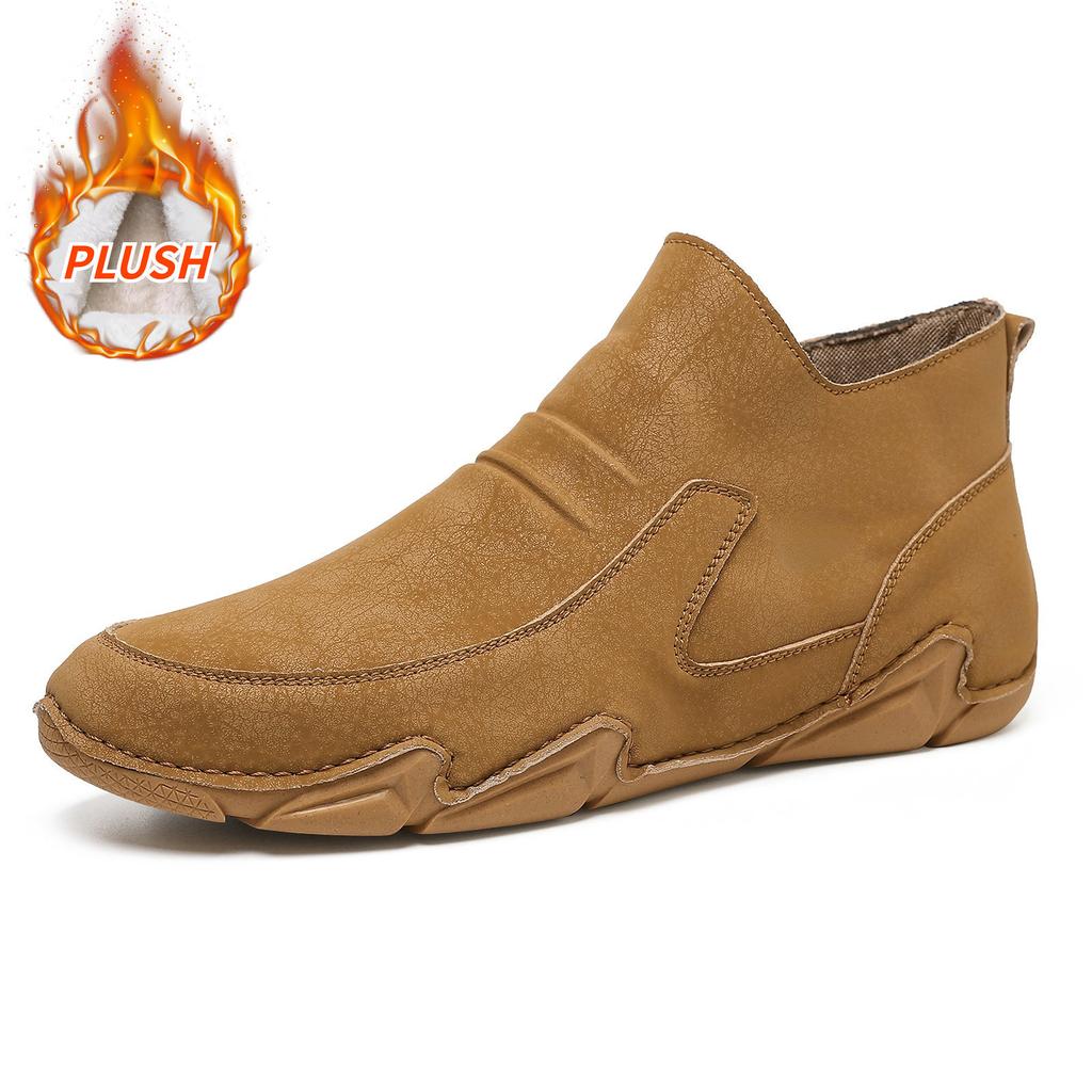 Pánské kožené ležérní boty Jaro Podzim Pánské volnočasové ploché Skateboard Módní mokasíny Zimní plyšové teplé boty