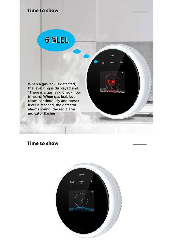 Graffiti Air Sense WiFi Gas Leak Detector: Natural Gas, Methane, Biogas Alarm with Temperature Sensing and TUYA Integration.
