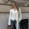 Casual Striped Blazer Coats Women 2026 Spring V Neck Scarf Lace Up Jackets Long Sleeves Coat Female Fashion High-End Formal Tailored Coat Outwear