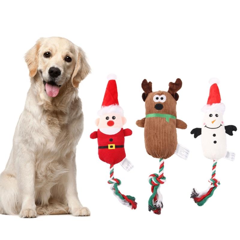 Squeaky Dog Toy For Large Dog Durable Stuffed Dog Toy Plush Dog Toy For Aggressive Chewers Cute Christmas Plush Chew Toy