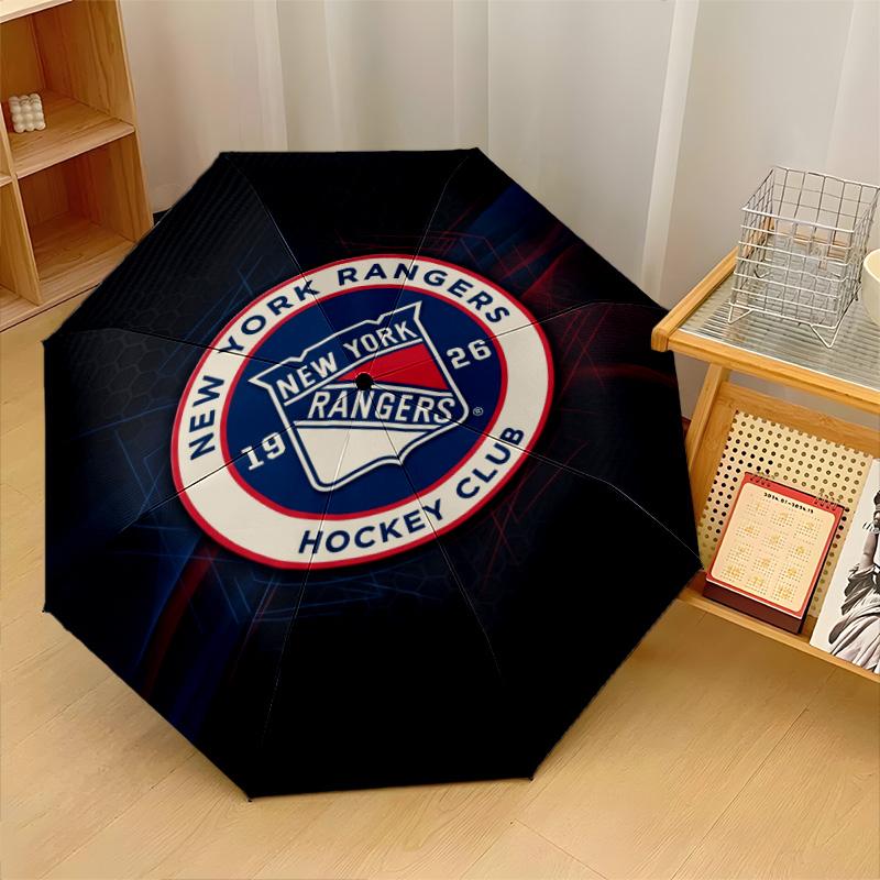 New York Rangers Print Auto 8?Ribs Folding Umbrella Wind Resistant Lightweight Automatic Umbrella For Daily Travel
