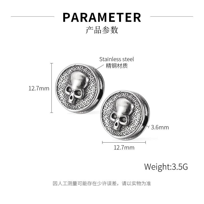 

European American Style Personalized Stainless Steel Earrings Men Versatile Design Street Retro Skull Titanium