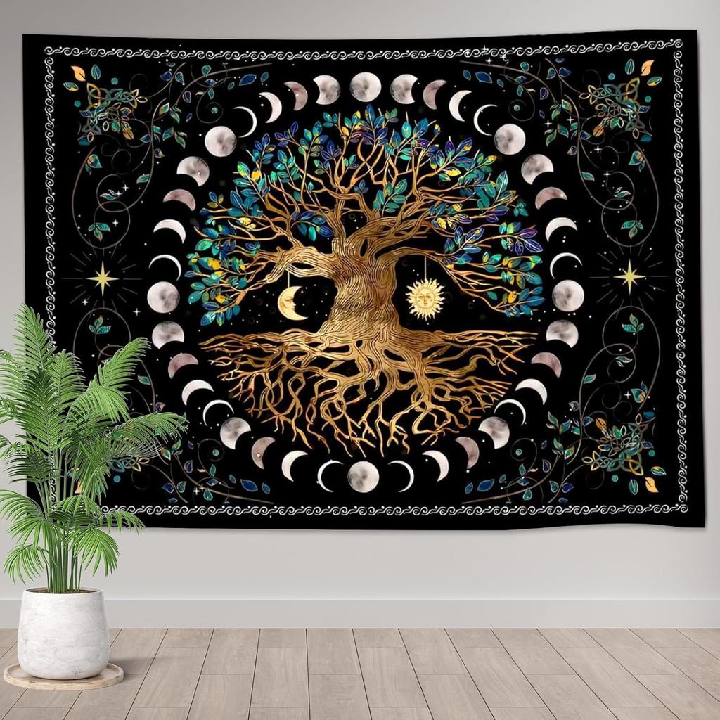 Dyshlynx Tree of Life Tapestry 59x51" Tapestry for Bedroom boho wall hanging Decor, Black Aesthetic Decoration for Living Room Ceiling Dorm Home Art