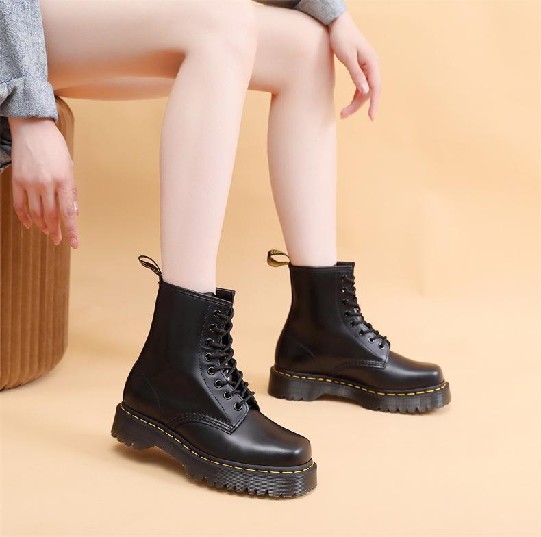 High-top 1460 cargo boots, women's lace-up hard leather open-edge beaded boots, men's and women's glossy leather boots, square-toed motorcycle shoes