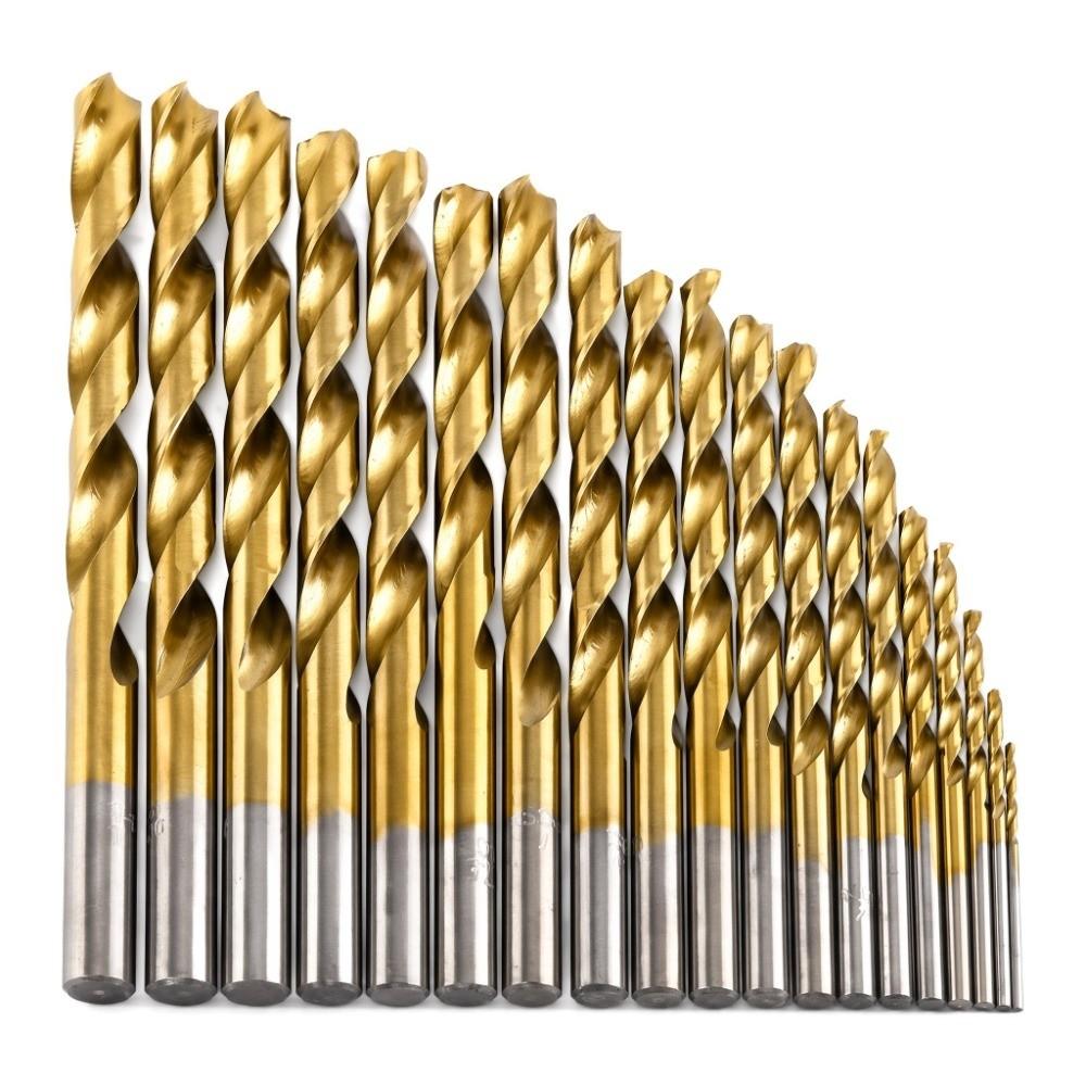 19pcs Anti-Rust Gold Finish High Speed Steel Drill Bits Straight Shank Drill Bits  For Plastic