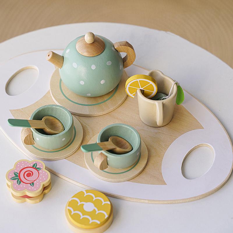 Wooden Tea Set For Little Girls Wooden Toys Toddler Tea Set Play Kitchen Accessories For Kids Pretend Play Food Tea Party Toys