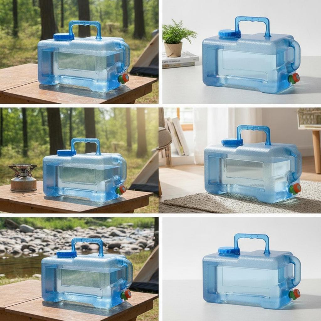 Water Container with Spigot Rectangular Faucet Easy to Carry for Campers,