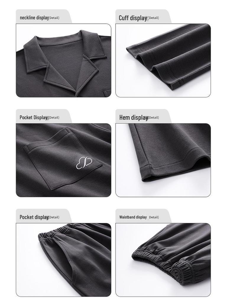 Men's Spring & Autumn Long-Sleeved Cotton Cardigan Pajama Set with Pants