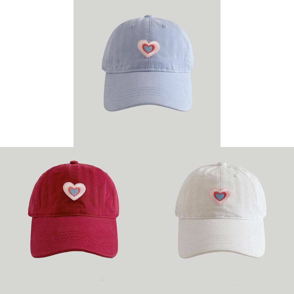 Korean Style Heart Embellished Baseball Cap Women Cotton Summer Sun Hat With Wide Brim