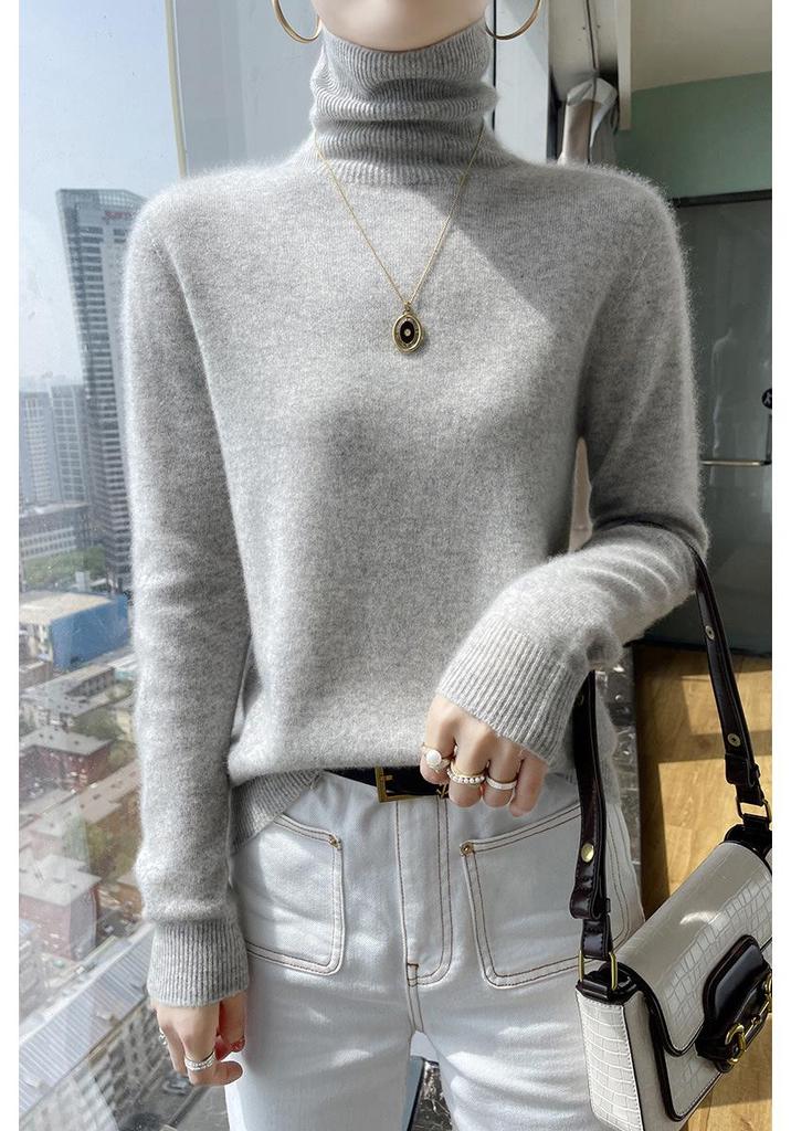 Women's 35% Cashmere Seamless Turtleneck Sweater - Versatile Knit Pullover