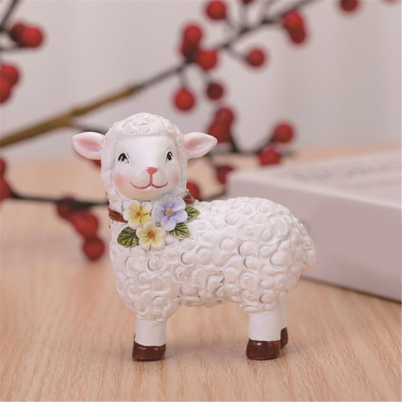 2Piece Resins Sheep Figurines Miniature Animal Ornaments for Enchanting Garden Landscape Decors and Home Desktop Display