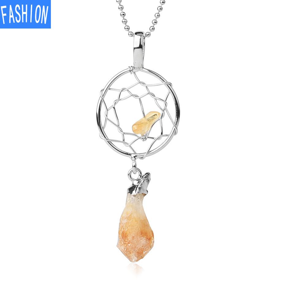 

Ожерелье ручной работы из сплетения снов с подвеской из натуральных кристаллов и нерегулярными кристаллами citrine