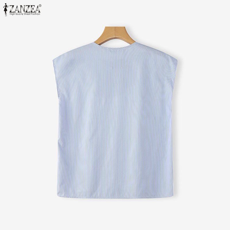 ZANZEA Women Casual V-Neck Sleeveless Stripe Tank Tops