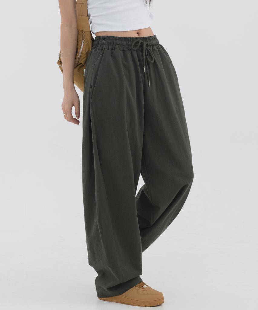 PIANER Linen-Like Side Pleated Balloon Pants (Charcoal)
