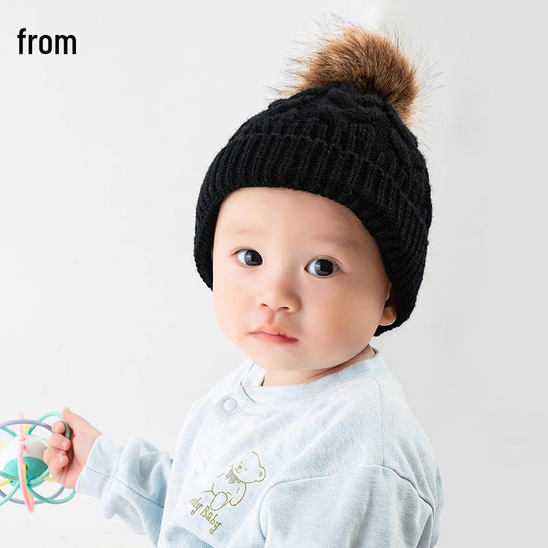 Large Pom-Pom Thick Woolen Beanie for Women and Children - Trendy Cable Knit Design for Autumn and Winter