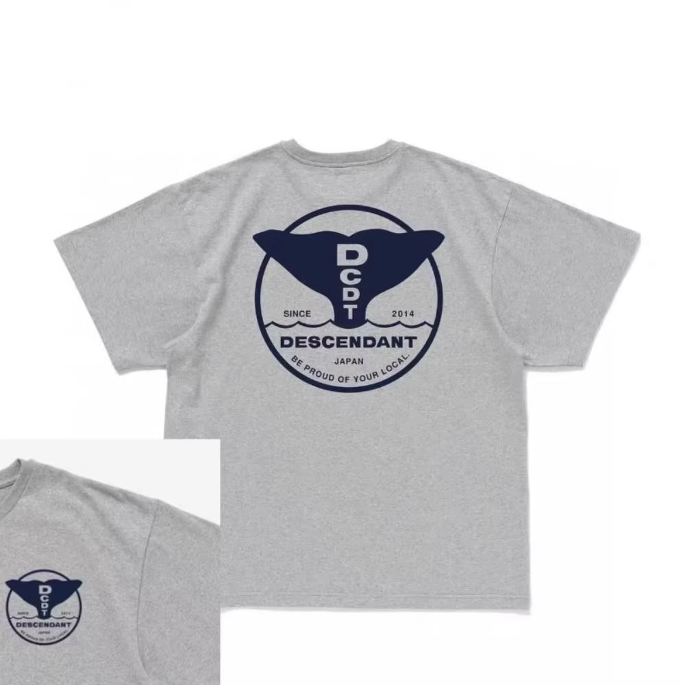 

Summer Short Sleeved Japanese Limited Edition Nishiyama Cotton Unisex Letter Retro Whale Tail Print T Shirt Top for Women M