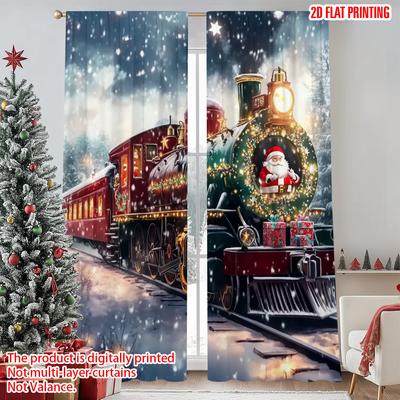 2pcs 2D Flat Printing Merry Christmas Popular Drapes Christmas Train Versatile Polyester Without Electricity Holiday Decorations