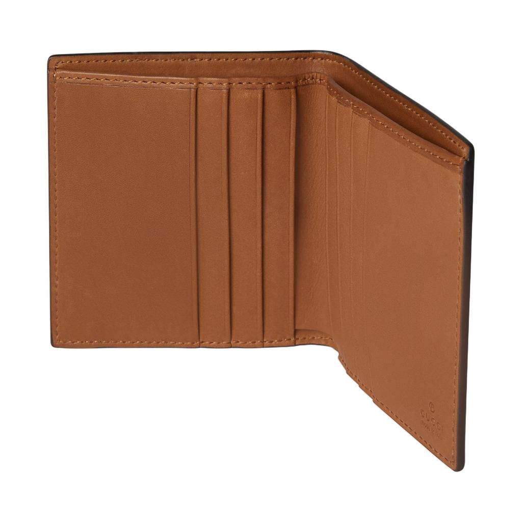 Gucci GG Supreme Beige Brown Bi-Fold Wallet, Classic Monogram Canvas Leather Trim, Men's Daily Travel Compact Card Holder 821206-FAED0-9786