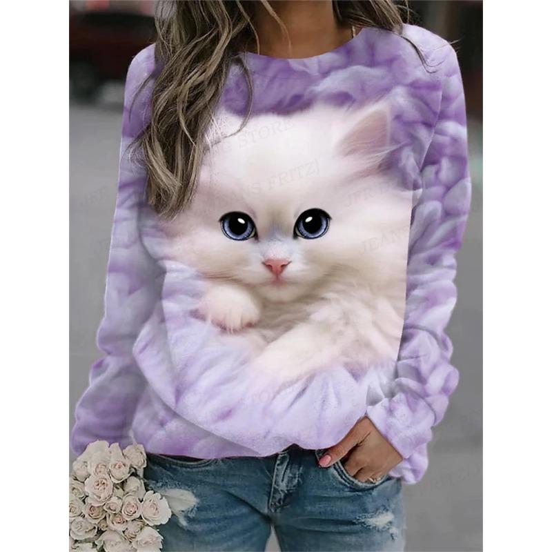 Cute Cat Hoodies Women Fashion Hoodie Animal Cat Print Sweatshirt Kawaii Coats Oversized Hoody Women Sweats Women's Clothing Y2k