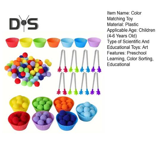 78Pcs/Set Kids Color Sorting Toy with 7 Bowls 70 Pompoms Clip Preschool Learning Ball Counting Matching Game Toddlers Boys Girls Educational Color