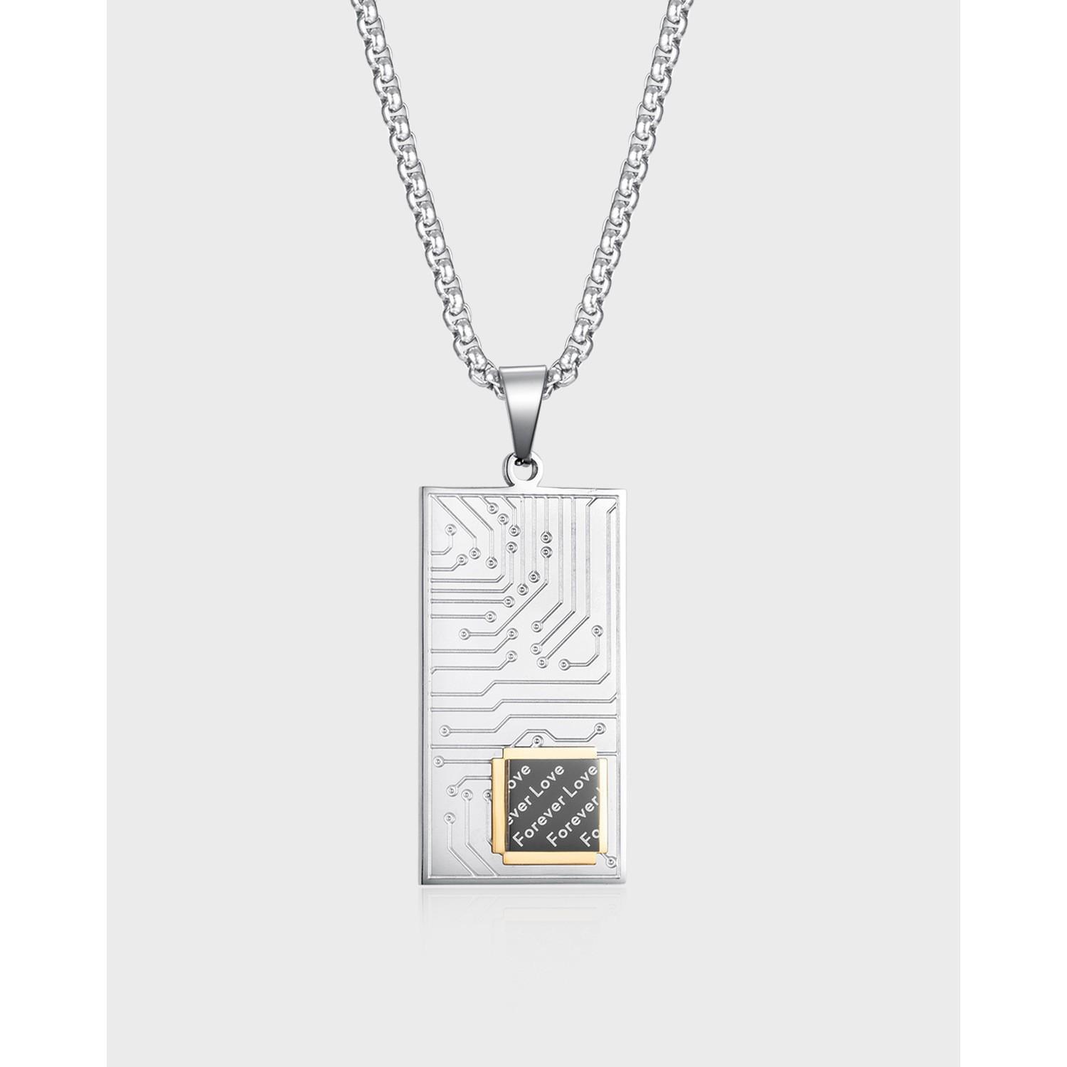 Hot Selling Titanium Steel Rectangle Circuit Board Pendant Necklace Trendy Punk Hip Hop Design Men s Necklace Accessories