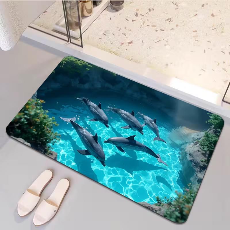 Sharks Glacier Door Mat Non-Slip Bathroom Floor Mat Microfiber Absorbent Machine Washable Mat for Bedroom Living Room Entrance