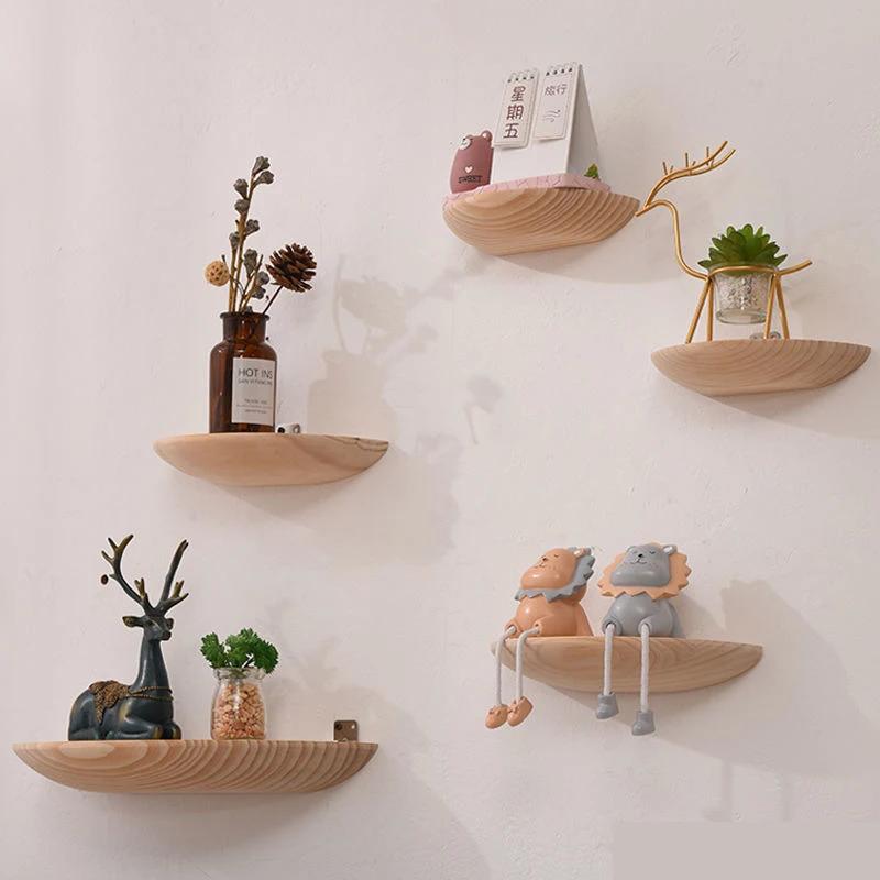 Simple Solid Wood Storage Rack Wall Hanging Modern Non Pounching Multi Layer Load Bearing Shelf Home Organizer Friend Gift