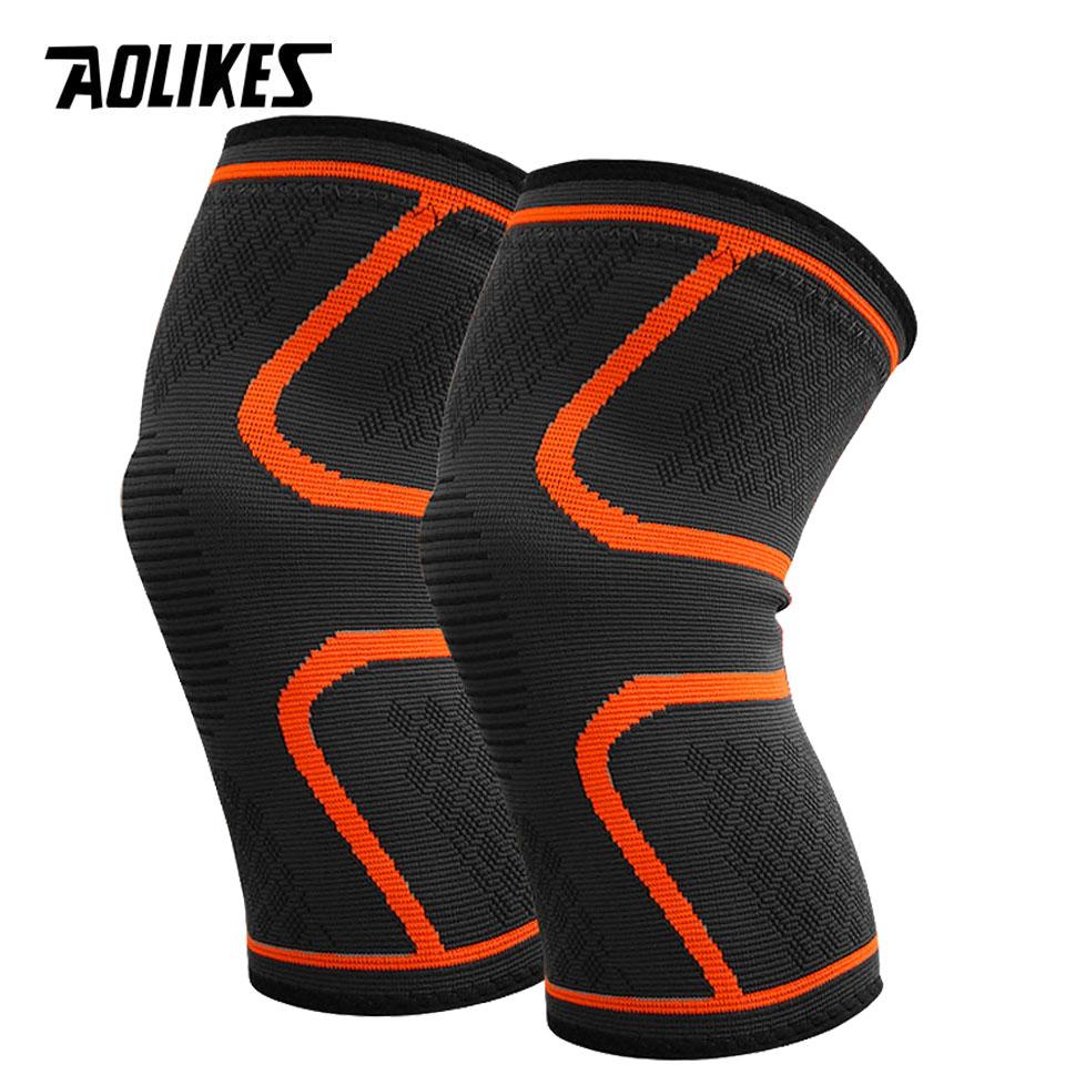 AOLIKES 1Pair Compression Knee Support Sleeve Elastic Breathable Knee Pads Brace Springs Gym Sports Protector Basketball Run