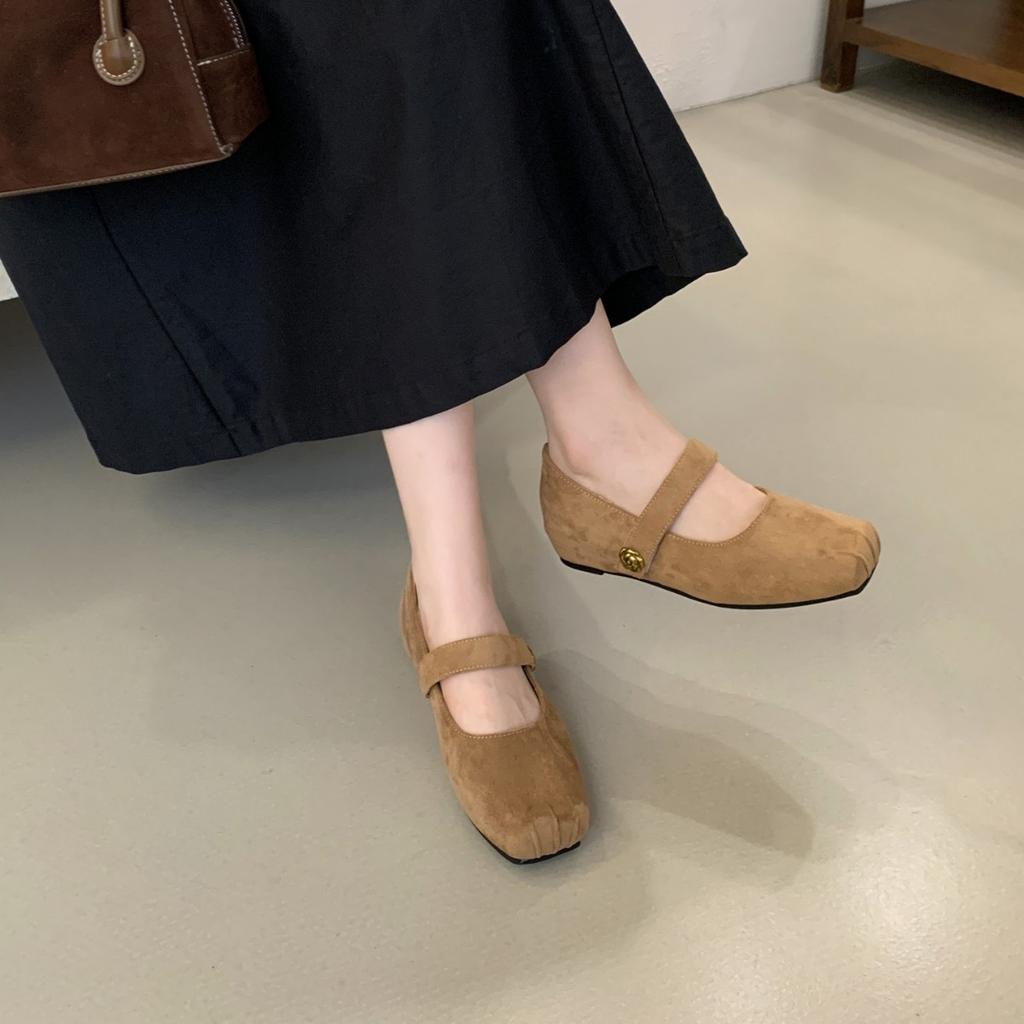 French wear inner height increase camellia evening shoes single shoes women's shoes 2025 autumn not tired feet suede commuter shoes
