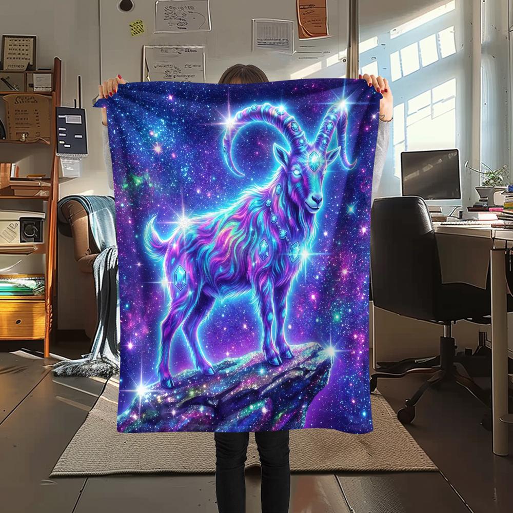

Starry Animal Unicorn Goat Print Flannel Blanket,High quality Comfortable for All Seasons,Home Decor,Warmth and Comfort,Perfect for Christmas Gifts 80cm x 120cm
