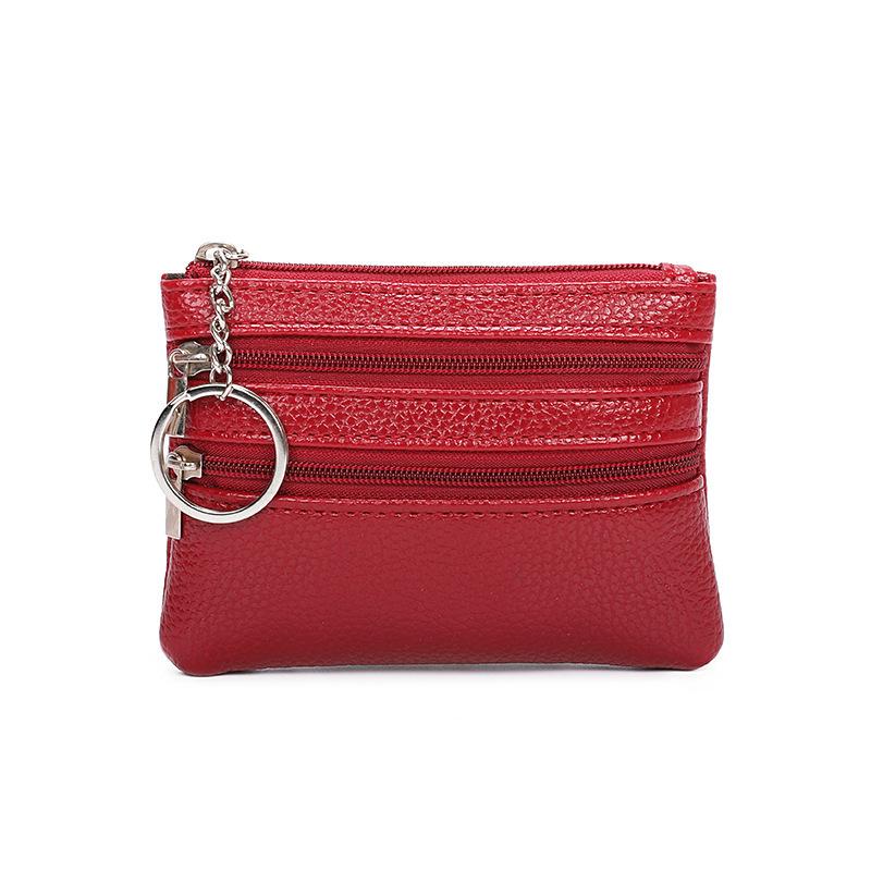 Pu Leather Portable Money Coin Purse Key Ring Waterproof Zipper Wear Resistant Credit Card Holder For Men Women