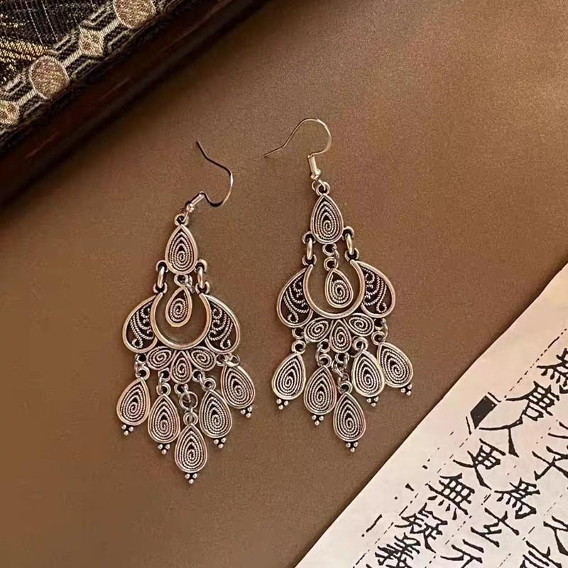 Exotic high-end sense niche new Chinese-style ethnic feng shui drop ear hook retro fashion design personalized ear jewelry