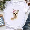 Kawaii Alpaca With Flowers And Coffee Print T Shirt Girls Summer Short Sleeve Tshirt Femme Fashion Tops Tee Shirt Female