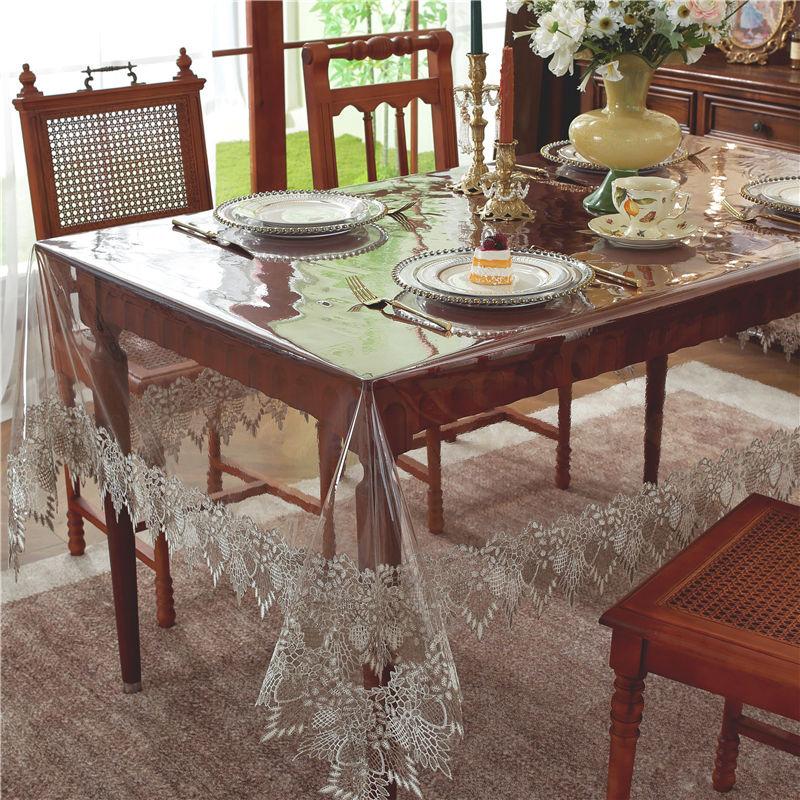 PVC Transparent Lace Tablecloth Household Waterproof and Oil Resistant Tea Table Protective Pad Rectangle Wear Resistant and Anti Slip Table Cloths
