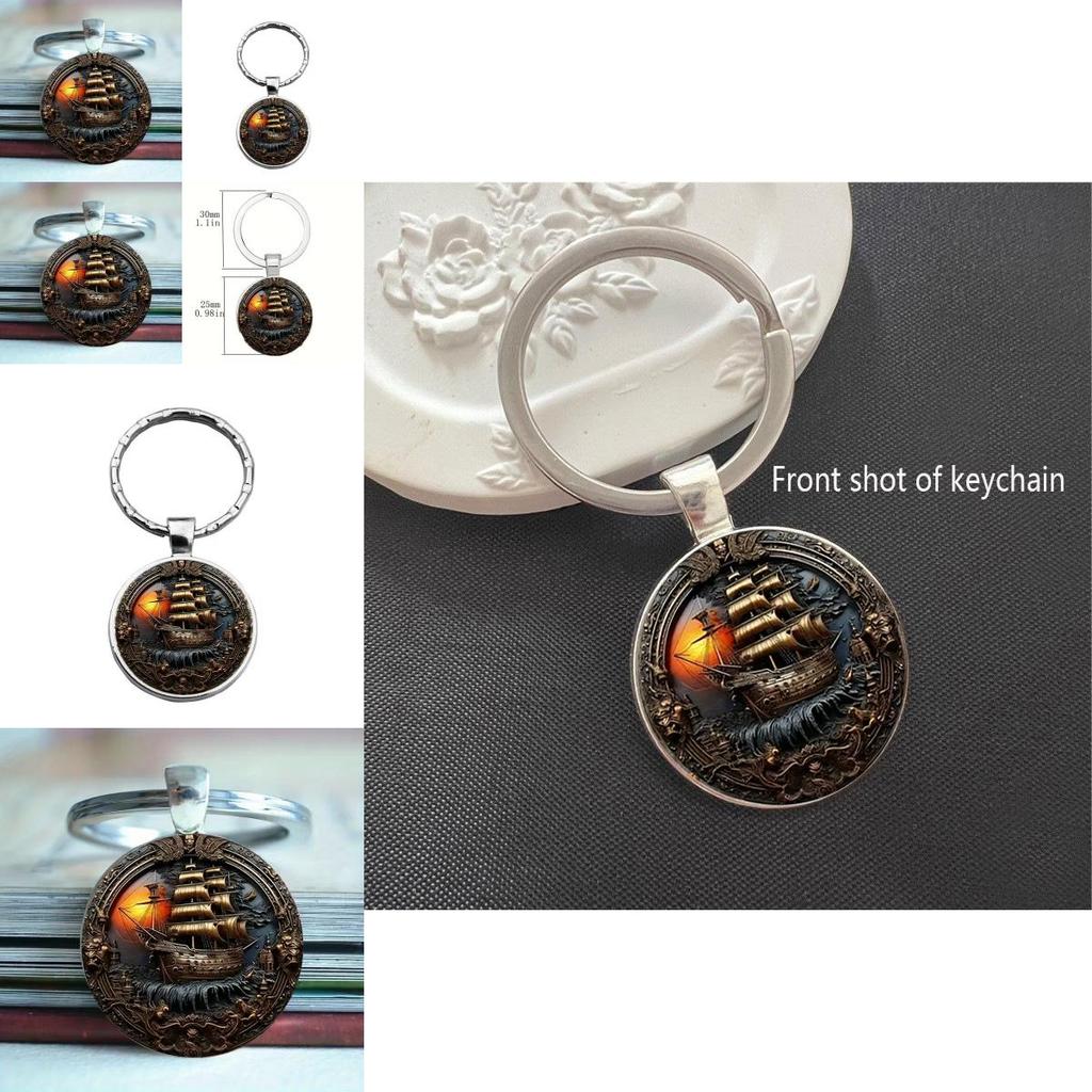Artistic Zinc Alloy Keychain With Sunset Boat Pattern For Friends And Colleagues