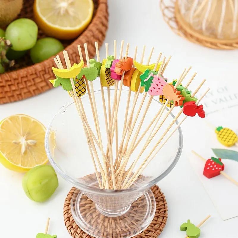 100pcs Creative Disposable Fruit Stick Art Bamboo Stick Fruit Skewer Cocktail Burger Garnish Stick Drink Stirring Stick