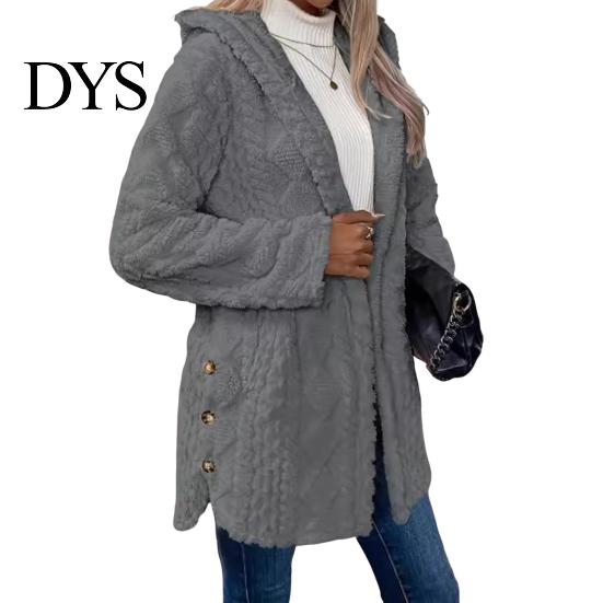 Casual Plush Jacket Fall Spring Women Hooded Loose Solid Color Long Lady Thick Coat Sleeves Single-breasted Cardigan Hoodie Sport Commuting Outerwear