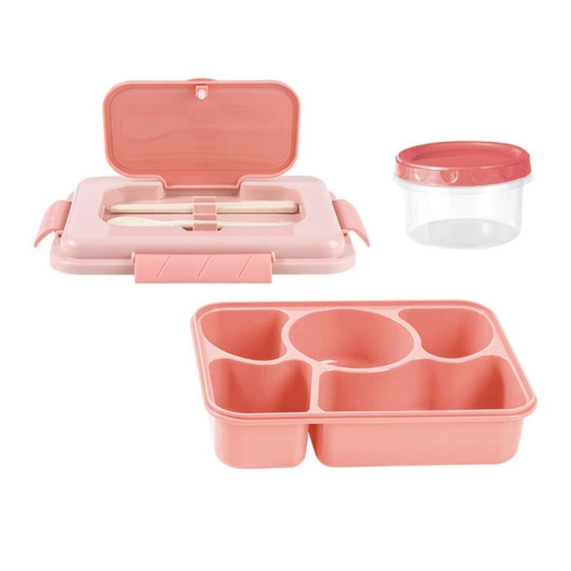 Food Container With Divided Compartments Soup Bowl Utensils Microwave Safe Plastic Lunch Box For Home Office