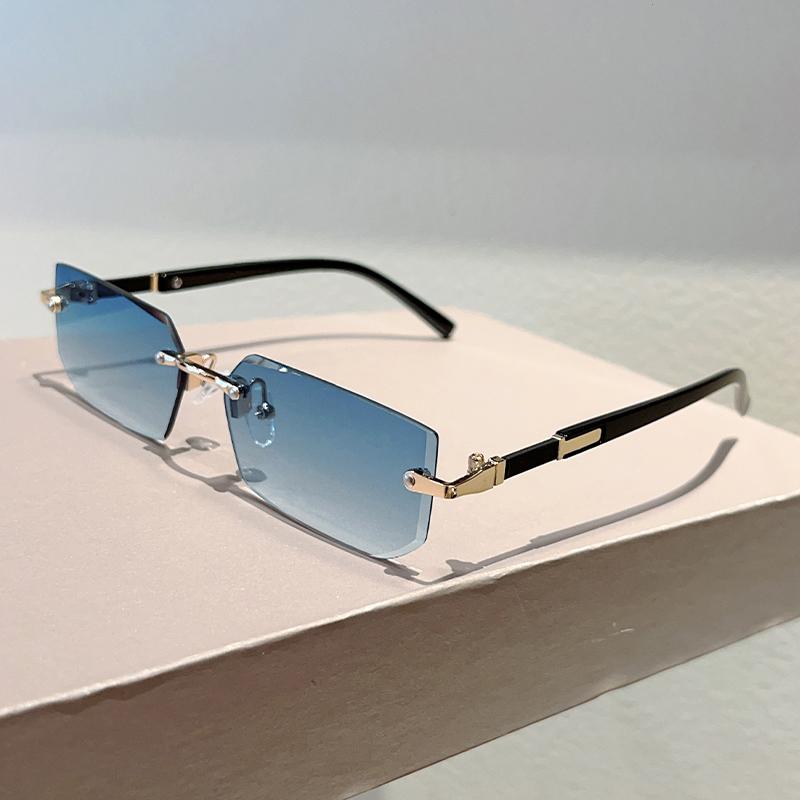 Rimless Rectangle Sunglasses Men  New Fashion Vintage Gradient Casual Shades Trendy Luxury Brand Design Sun Glasses
