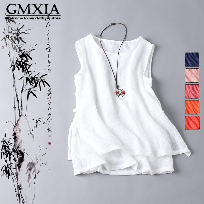 GMXIA Women's Fashion Casual Leisure Solid Color Print Sleeveless O Neck Blouses & Shirts