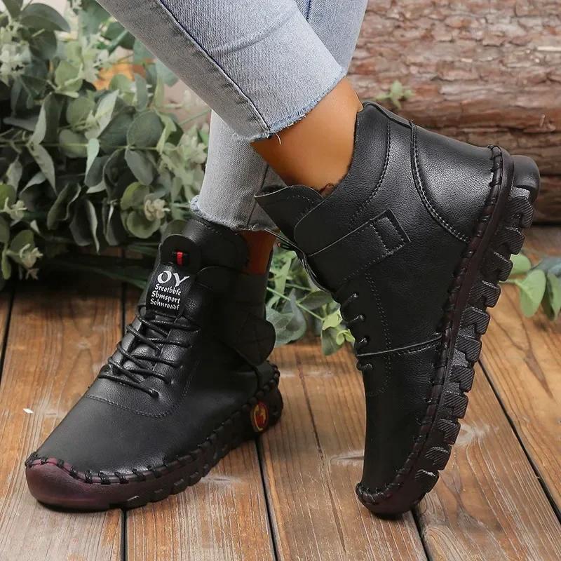Winter Ankle Boots Hand Sewing Thread Mom Cotton Shoes for Women 2025 New Waterproof Short Snow Boot Botas Mujer