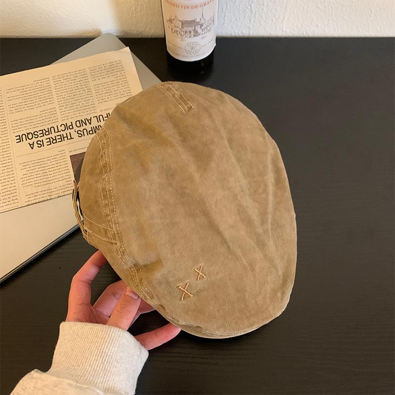 Pink Retro Denim Forward Hat Women'S American Casual Versatile Big Head Circumference Showing Face Small Beret British Style Hat