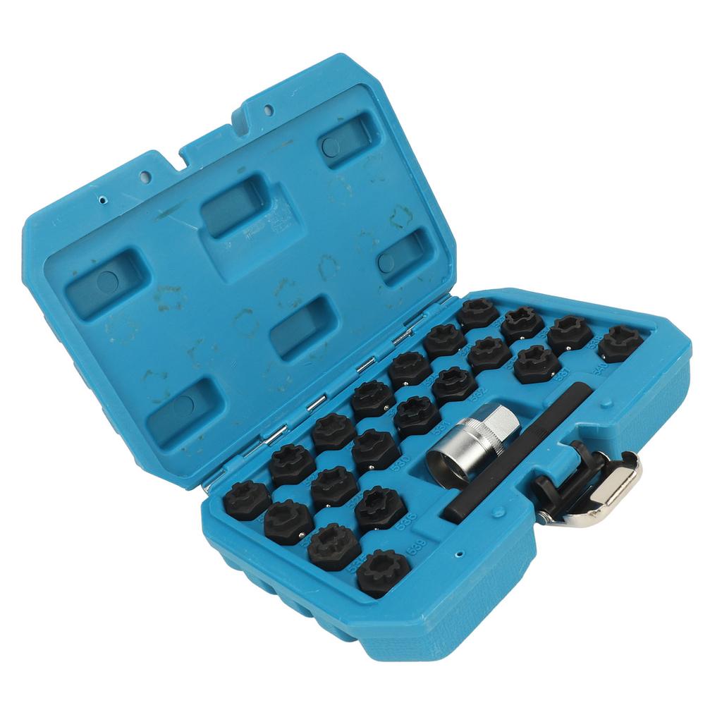 22pcs Wheel Lock Key Removal Kit Anti Theft Lug Nut Removal Tool With 12in Socket Adapter