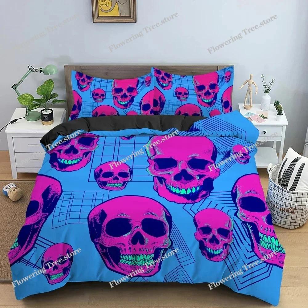 Hot Style Soft Bedding Set 3d Digital Skull Printing Duvet Cover Set with Zipper Single Twin Double Full Queen King