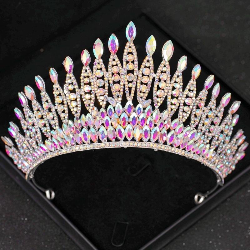 Silver Ab Crystal Tiaras and Crowns Headband for Women Rhinestone Diadem Bridal Wedding Hair Accessories Jewelry Crown Tiara