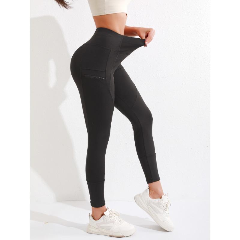 Women S High Waist Slim Fit Fleece Yoga Leggings With Zipper Pockets