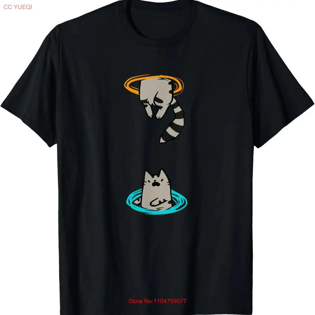 Portal Cat Funny Video Game Animal T Shirt vintage Washed designer clothes Slightly Breathable Casual Top For Everyday Wear