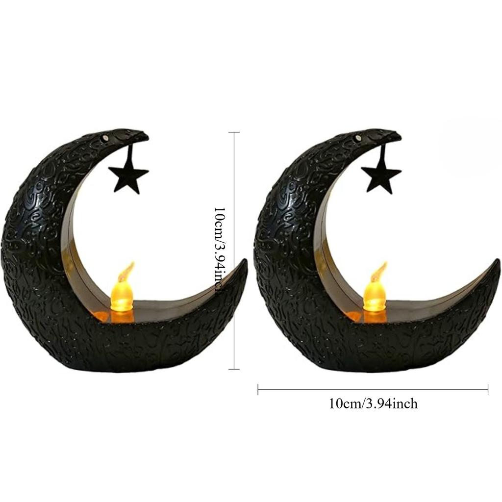 2 Pack Ramadan Moon LED Light - Black Crescent Moon Lamp with Star & Textured Battery Operated Night Light for Muslim Home Decor, Islamic Eid Gifts